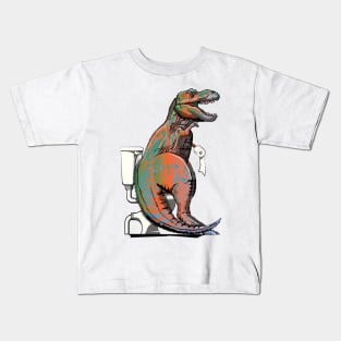 Dinosaur Trex on the Toilet Kids T-Shirt